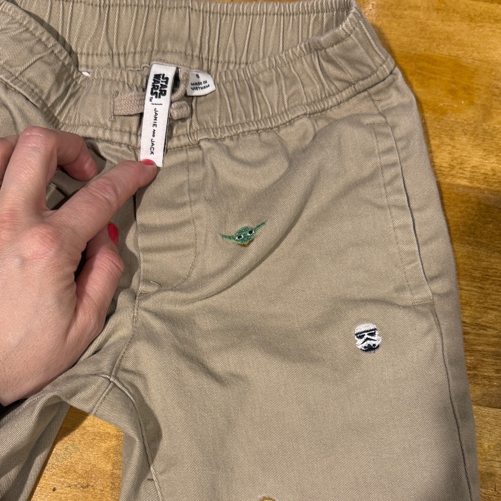 Janie and Jack Star Wars Kids Beige Pants with Character Embroidery